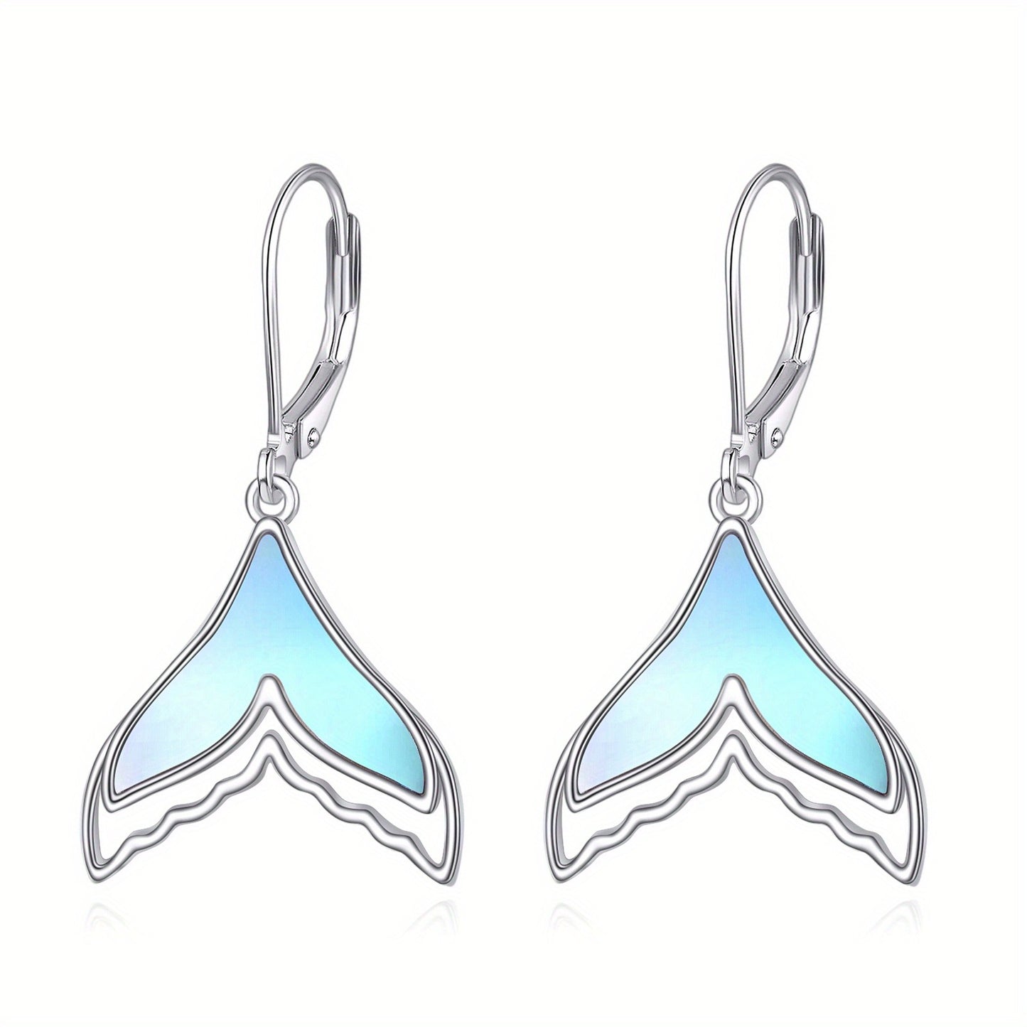 Mermaid Earrings 925 Sterling Silvery Mermaid Tail Dangle Drop Earrings Moonstone Jewelry Gifts for Women Friend