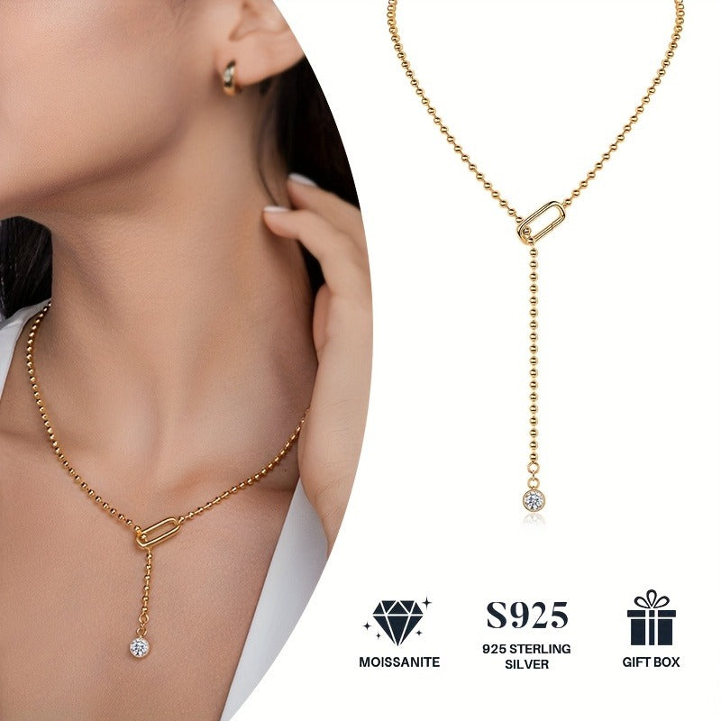 Moissanite Necklace, Pendant, 925 Sterling Silver & 18k Golden Plated, Collarbone Chain, For Women And Men, Couples, Decorations, Valentine'S Day, Proposal, Engagement, Wedding Gift, Anniversary Gift, Birthday Gift