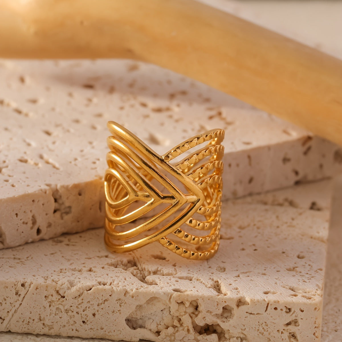 1pc Elegant Stainless Steel Golden Plated Ring for Women - Adjustable Open Design, Minimalist Style, Perfect for Casual Attire or Special Occasions, Daily Wear Ring | Minimalist Ring | Adjustable Ring