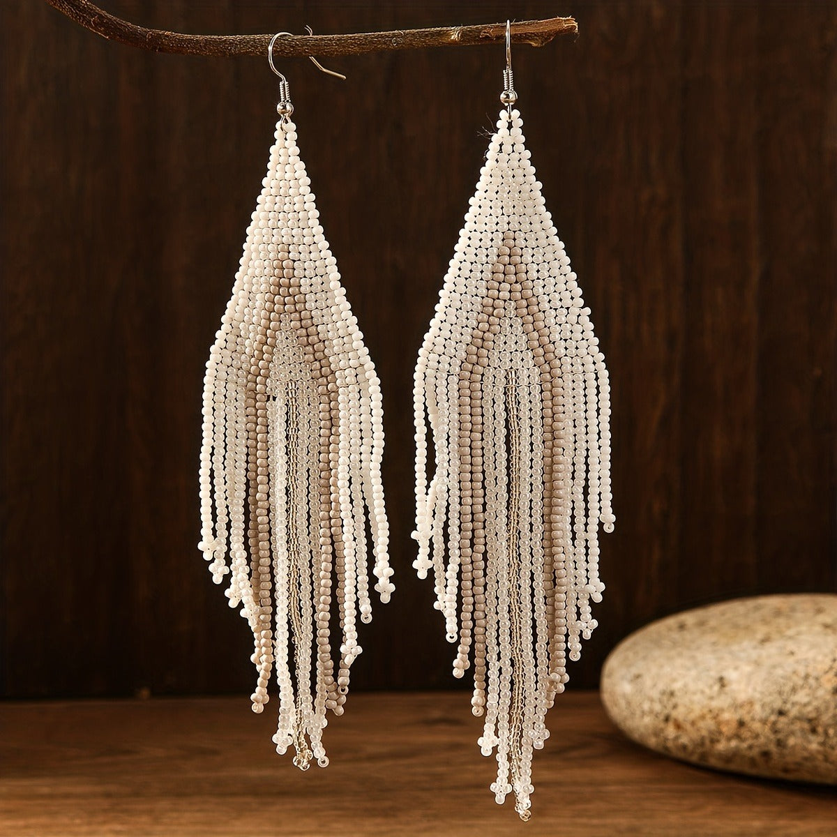 White Beads Tassel Dangle Earrings Bohemian Vacation Style Trendy Holiday Ear Ornaments Female Earrings