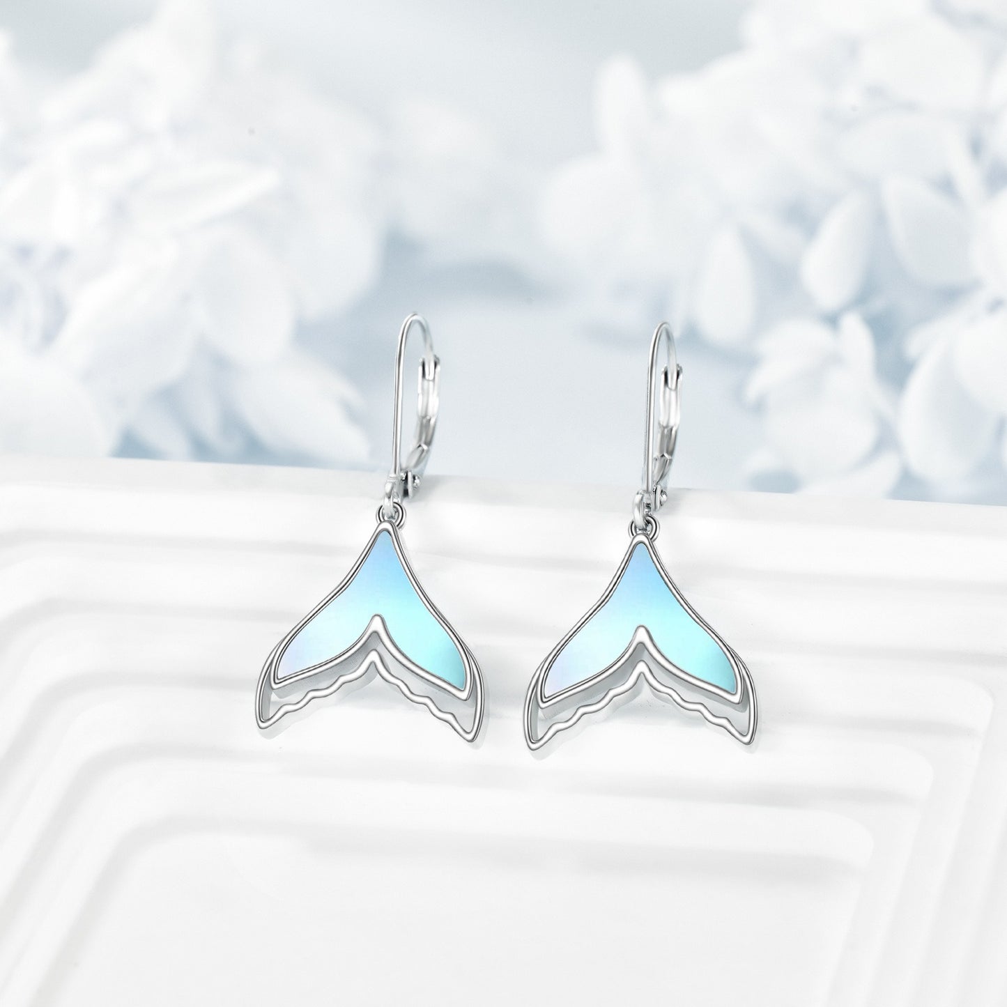 Mermaid Earrings 925 Sterling Silvery Mermaid Tail Dangle Drop Earrings Moonstone Jewelry Gifts for Women Friend