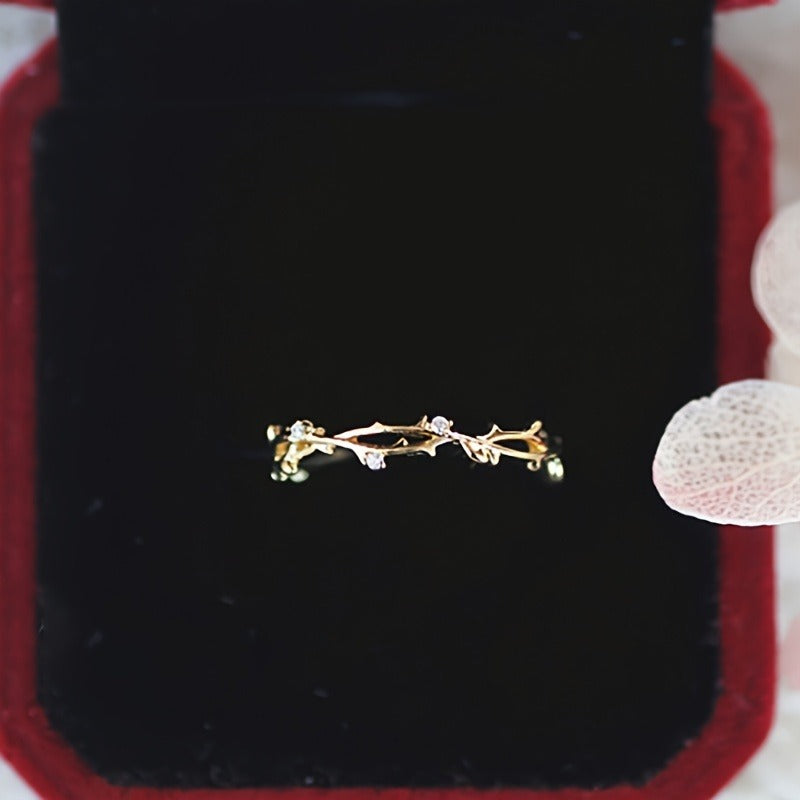 S925 Sterling Silver Gold-plated Ring For Women, Japanese Style, Korean Style, Simple, Light Luxury, Elegant Temperament, Fashionable, Retro, Delicate Branches, Forest Style, Literary And Sweet French Style