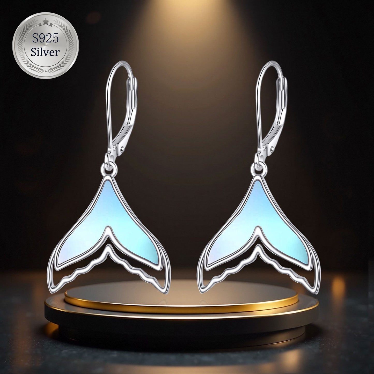 Mermaid Earrings 925 Sterling Silvery Mermaid Tail Dangle Drop Earrings Moonstone Jewelry Gifts for Women Friend