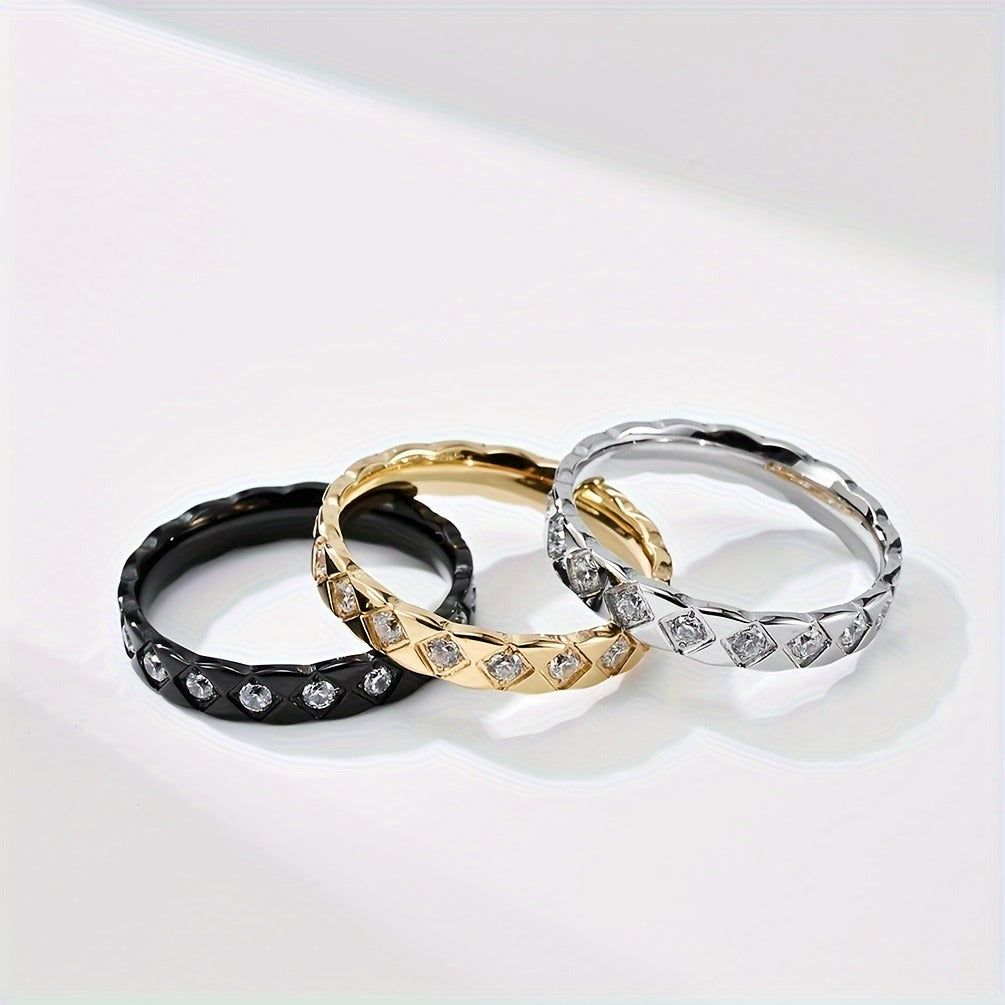 Minimalist Women's Cool Style Stainless Steel Ring with, Hand Jewelry Gift, Silvery/Golden/Black