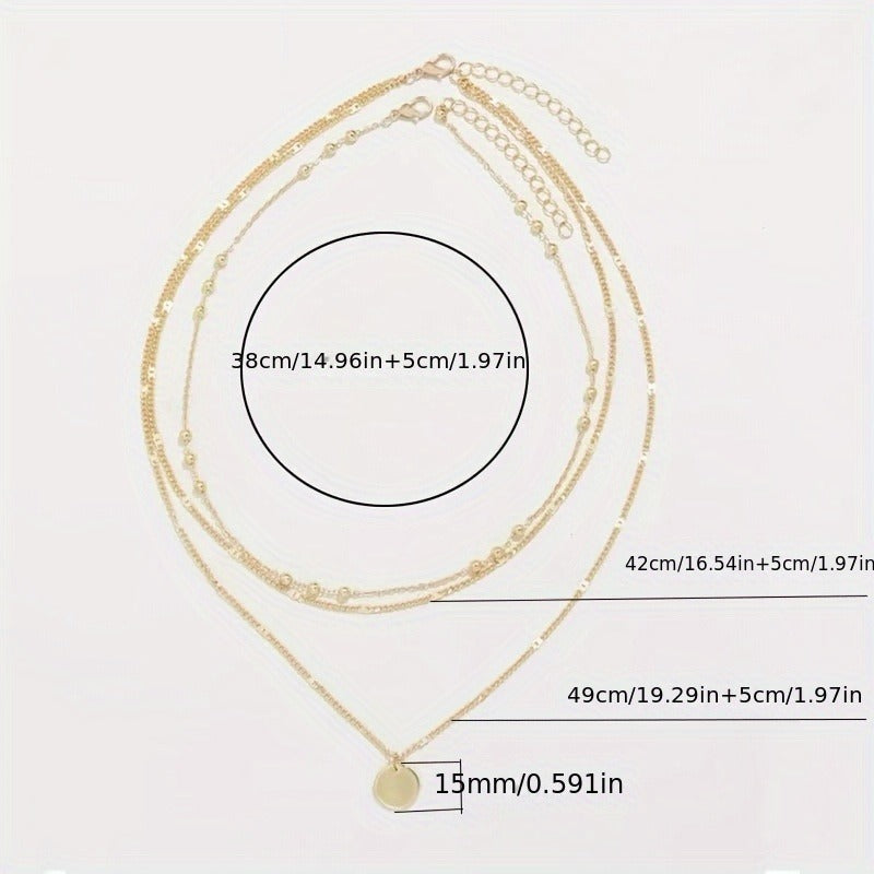 A Set Of 3 Retro Fashion Multi-layer Stacked Round Pendant Women's Necklace Sets
