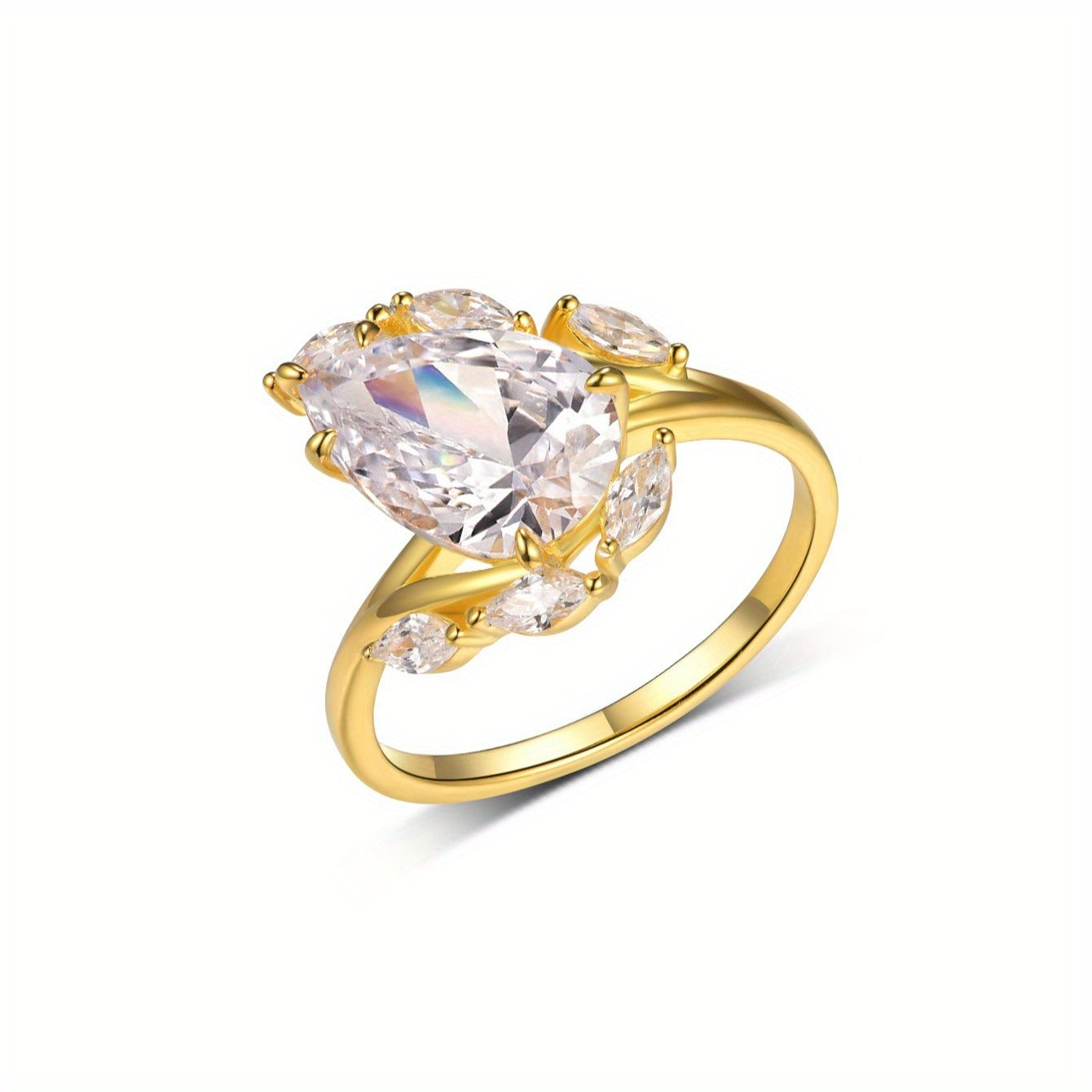 4ct Pear Moissanite Ring 925 Sterling 925 Silver Royal Vintage Cluster Halo Setting 18K Gold Plated Plated Luxury Gift for Women Anniversary Date Night