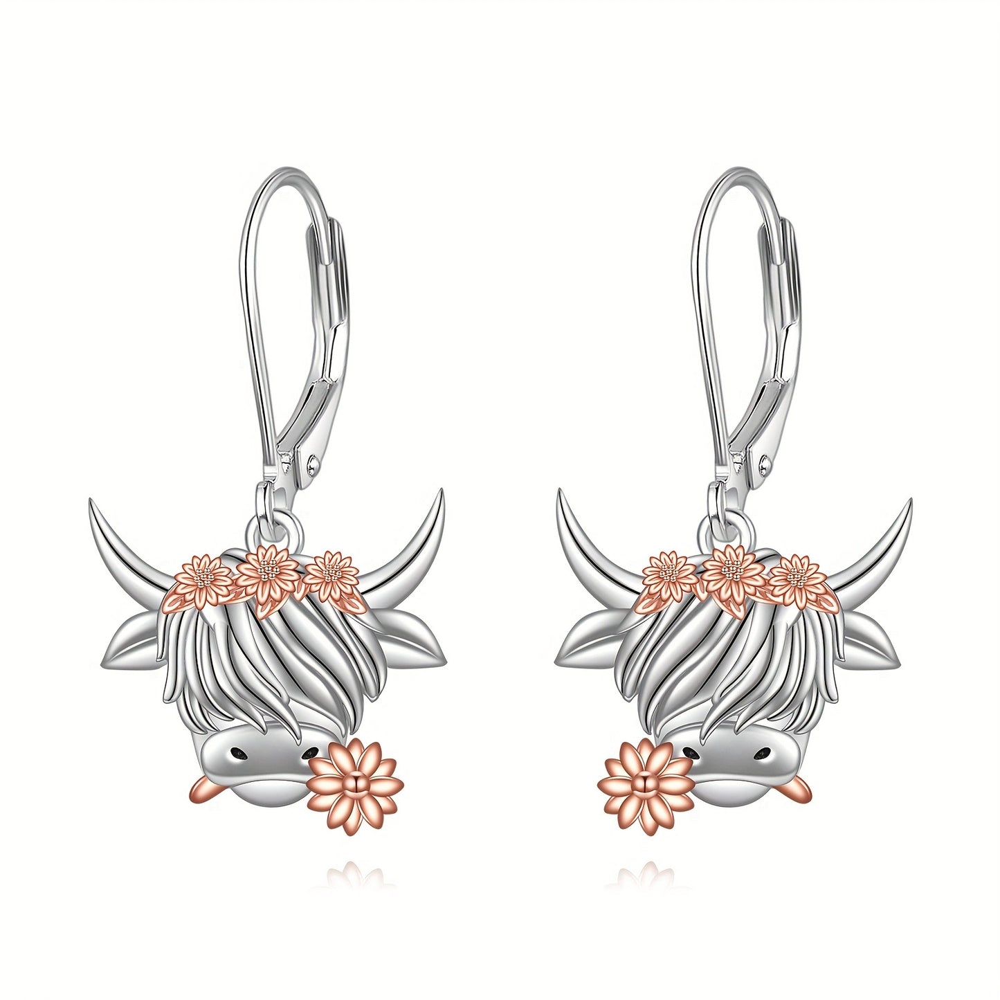 Highland Cow Earrings Sterling Silvery Highland Cow Leverback Dangle Earrings Scottish Jewelry for Women s Jewellery Gifts