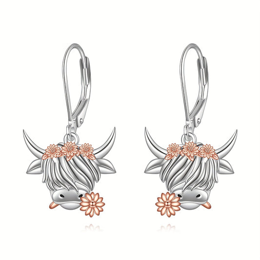 Highland Cow Earrings Sterling Silvery Highland Cow Leverback Dangle Earrings Scottish Jewelry for Women s Jewellery Gifts