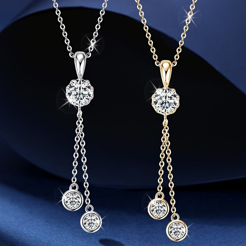 S925 Silver Sparkling 1-carat Moissanite Fashionable Y-shaped Pendant Necklace, Elegant, Fashionable And Luxurious, Suitable For Friends, Mothers, The Perfect Gift For Festivals (Moissanite: 6.5mm*1pc, Silvery Weight Approximately 5.8g)