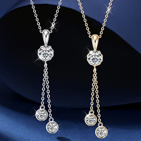 S925 Silver Sparkling 1-carat Moissanite Fashionable Y-shaped Pendant Necklace, Elegant, Fashionable And Luxurious, Suitable For Friends, Mothers, The Perfect Gift For Festivals (Moissanite: 6.5mm*1pc, Silvery Weight Approximately 5.8g)