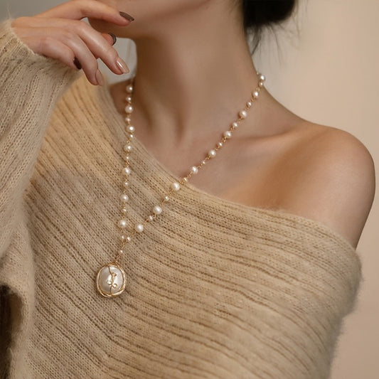 Elegant Vintage Baroque Pearl Necklace for Women - Versatile Clavicle Chain with Pendant, Ideal for Parties & Valentine'S Day Gifts, All-Season Jewelry, Pearl Necklace