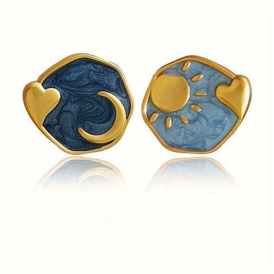 Unique Irregular Asymmetric Round Design Stud Earrings Zinc Alloy 18K Golden Plated Jewelry Personality Female Earrings