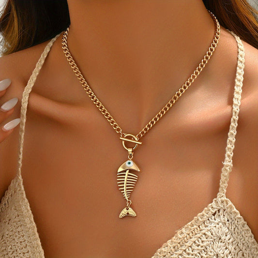 Fashion Hip Hop Fish Bone Pendant Necklace for Xiang Jewelry, Niche And Personalized Outfit, Collarbone Chain