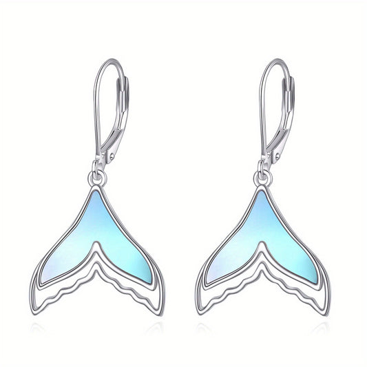 Mermaid Earrings 925 Sterling Silvery Mermaid Tail Dangle Drop Earrings Moonstone Jewelry Gifts for Women Friend