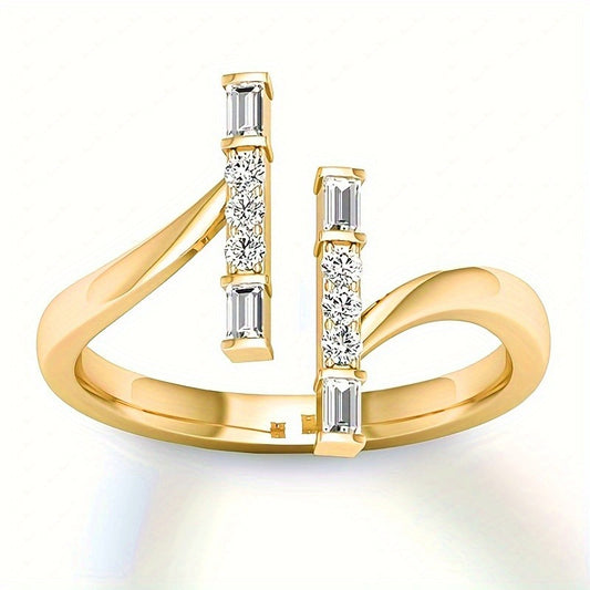 14K Gold-plated Carved Open Ring, White Synthetic Zirconia Inlaid Copper Finger Ring, Bohemian Retro Fashion, Elegant and Unique Style, Matching Your Phone with Daily Clothing, Party Rings, Jewelry