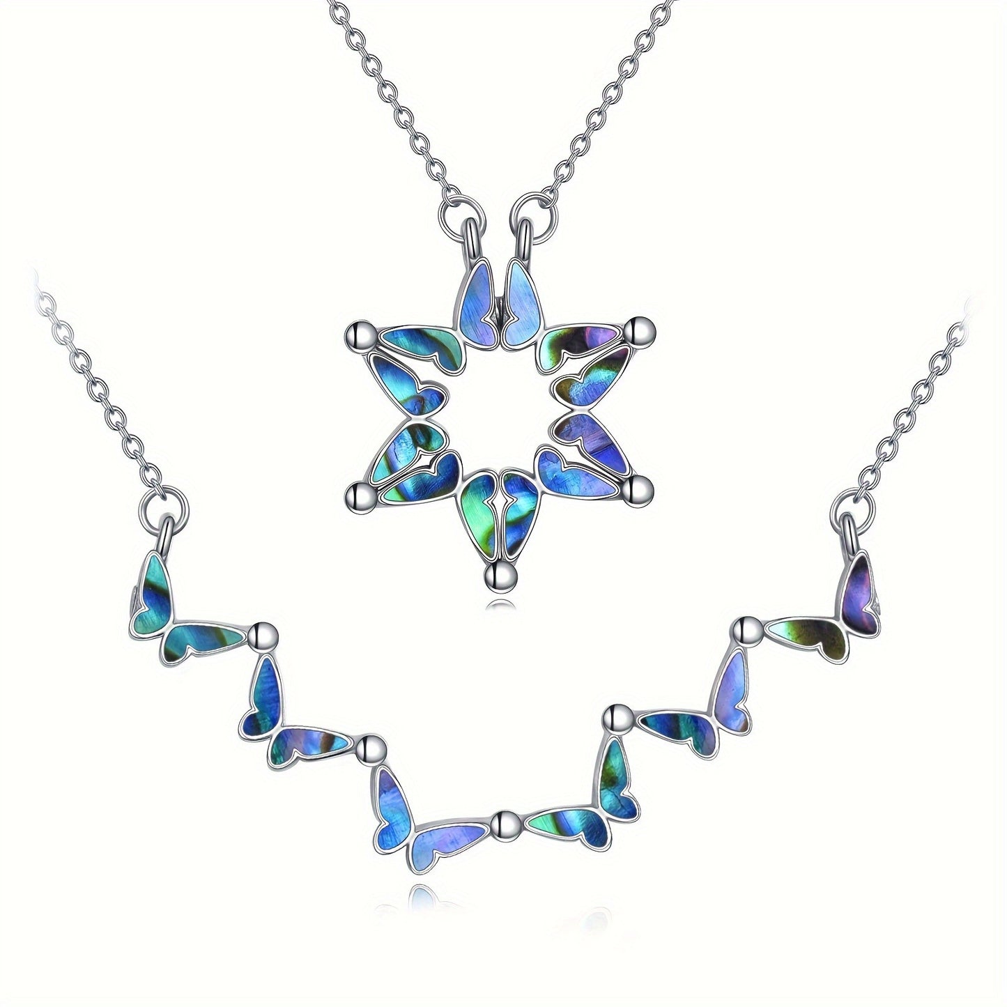 David Necklace with Hexagonal Star, Pure Silvery Butterfly Folding Hexagonal Star Pendant Necklace Jewelry for Women