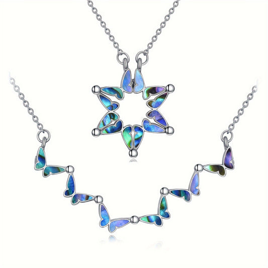 David Necklace with Hexagonal Star, Pure Silvery Butterfly Folding Hexagonal Star Pendant Necklace Jewelry for Women