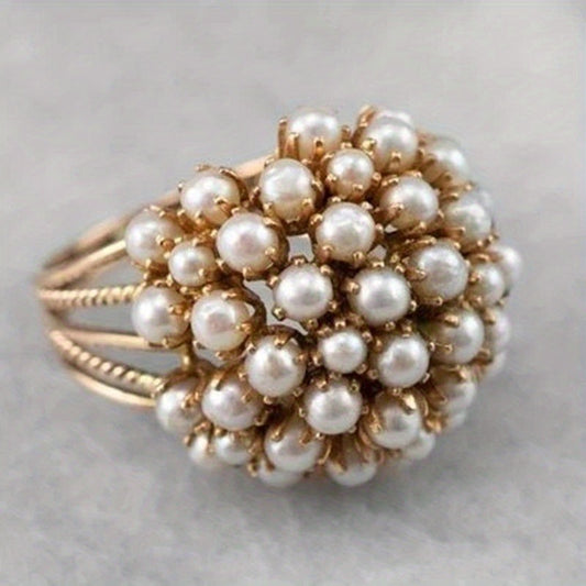 [Pearl Rings] Fashion Elegant Dense Inlaid Imitation Pearl Creative Rings for Women Men Vacation Daily Party Jewelry Summer Style Accessories