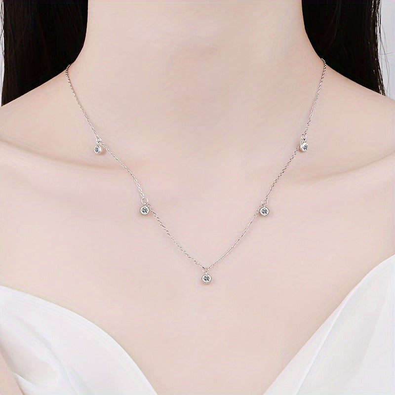 Handmade 6pcs Moissanite Necklace, 925 Sterling Silver Women'S Necklace, Simple And Fashionable 925 Sterling Silver Moissanite Necklace, Daily Wear Gift Holiday Gift Valentine'S Day Gift Christmas Gift