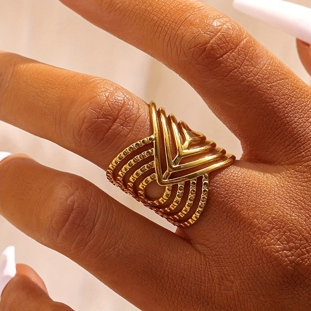 1pc Elegant Stainless Steel Golden Plated Ring for Women - Adjustable Open Design, Minimalist Style, Perfect for Casual Attire or Special Occasions, Daily Wear Ring | Minimalist Ring | Adjustable Ring