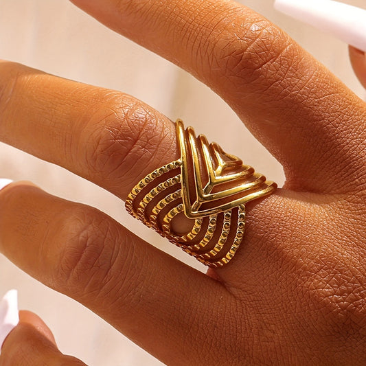 1pc Elegant Stainless Steel Golden Plated Ring for Women - Adjustable Open Design, Minimalist Style, Perfect for Casual Attire or Special Occasions, Daily Wear Ring | Minimalist Ring | Adjustable Ring