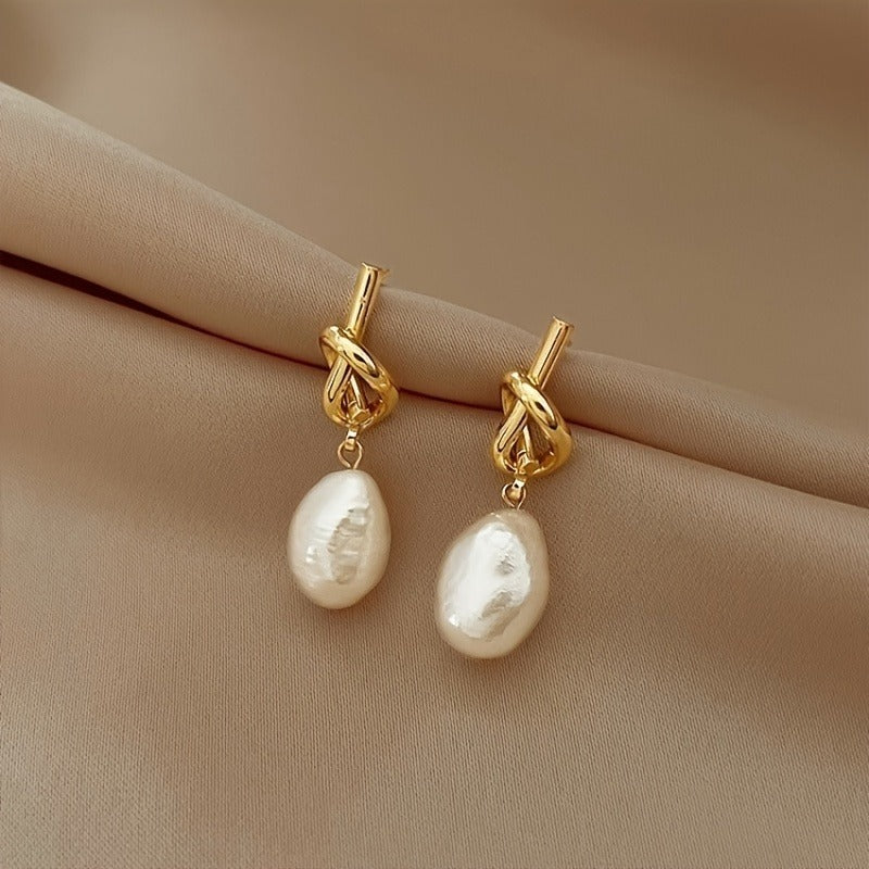 Freshwater Pearl Copper Knotting Earrings - 1 Pair High-grade Design Fashion Temperament for Ladies Daily Commute Date Banquet Wear, Mother's Day Gift