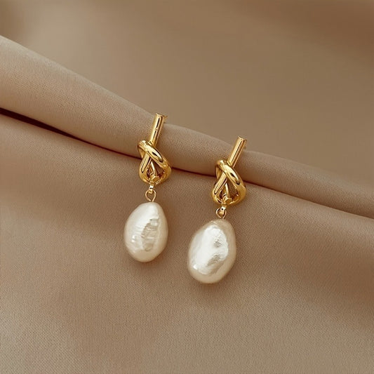 Freshwater Pearl Copper Knotting Earrings - 1 Pair High-grade Design Fashion Temperament for Ladies Daily Commute Date Banquet Wear, Mother's Day Gift