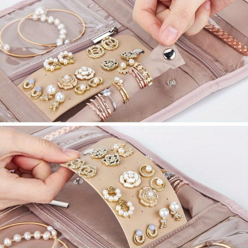 1pc Travel Jewelry Storage Box, Folding Jewelry Storage Roll Storage Bag For Necklaces, Earrings, Rings, Bracelets, Pins, Brooches, Etc., Jewelry Bag Storage Roll, Portable Travel Essentials, Jewelry Rolls