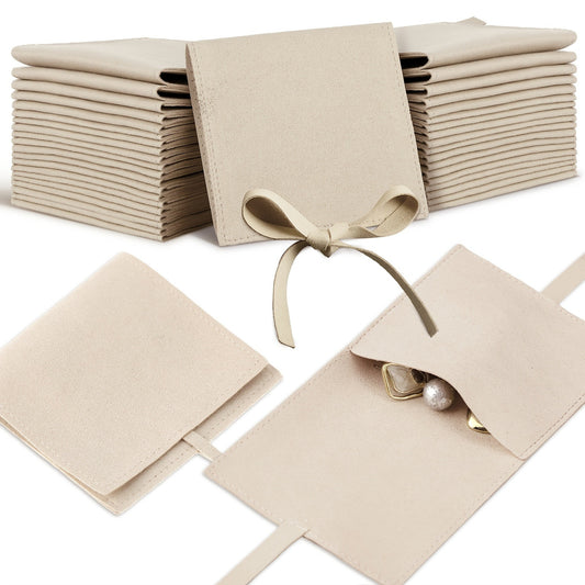 40-Pack Microfiber Jewelry Gift Pouches - Soft, Envelope Style, 8x8cm, with Bow Ties and Dividers for Bracelets, Necklaces, No Power Needed Storage