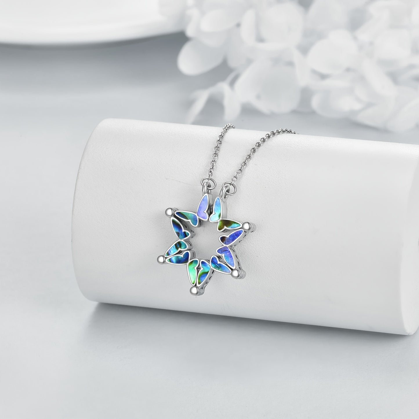 David Necklace with Hexagonal Star, Pure Silvery Butterfly Folding Hexagonal Star Pendant Necklace Jewelry for Women