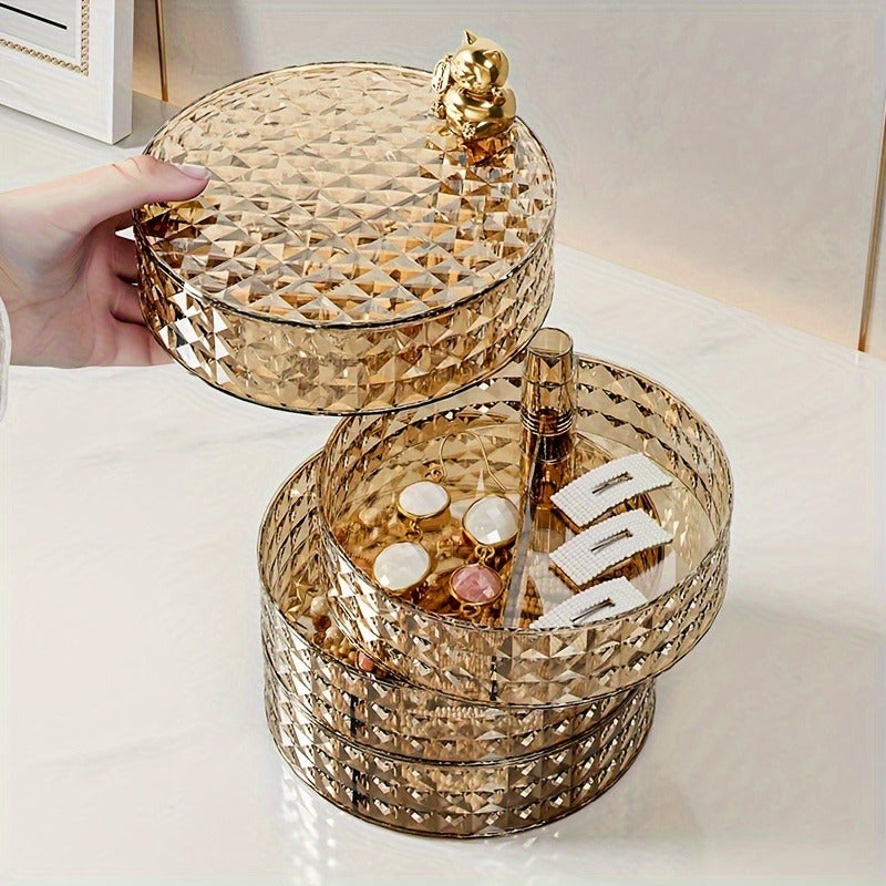 One Rotatable Jewelry Box, Multi-Layered Jewelry Storage Display Case for Hair Accessories, Earrings, Rings, Bracelets, Necklaces Multifunctional Organizer | Bohemian Style Vanity Essentials | Lockable Storage Cabinet, Jewelry Organizer, Jewelry Box