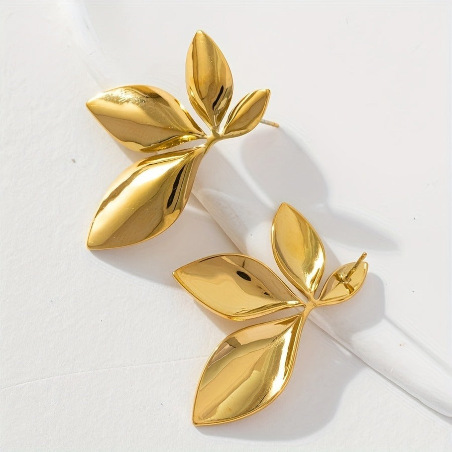 1 Pair of Exquisite Leaf-Shaped Pendant Earrings - Made of Durable Titanium Steel, Fashionable and Personalized Design, Perfect for Daily Wear, Romantic Dates, and Graduation Gifts