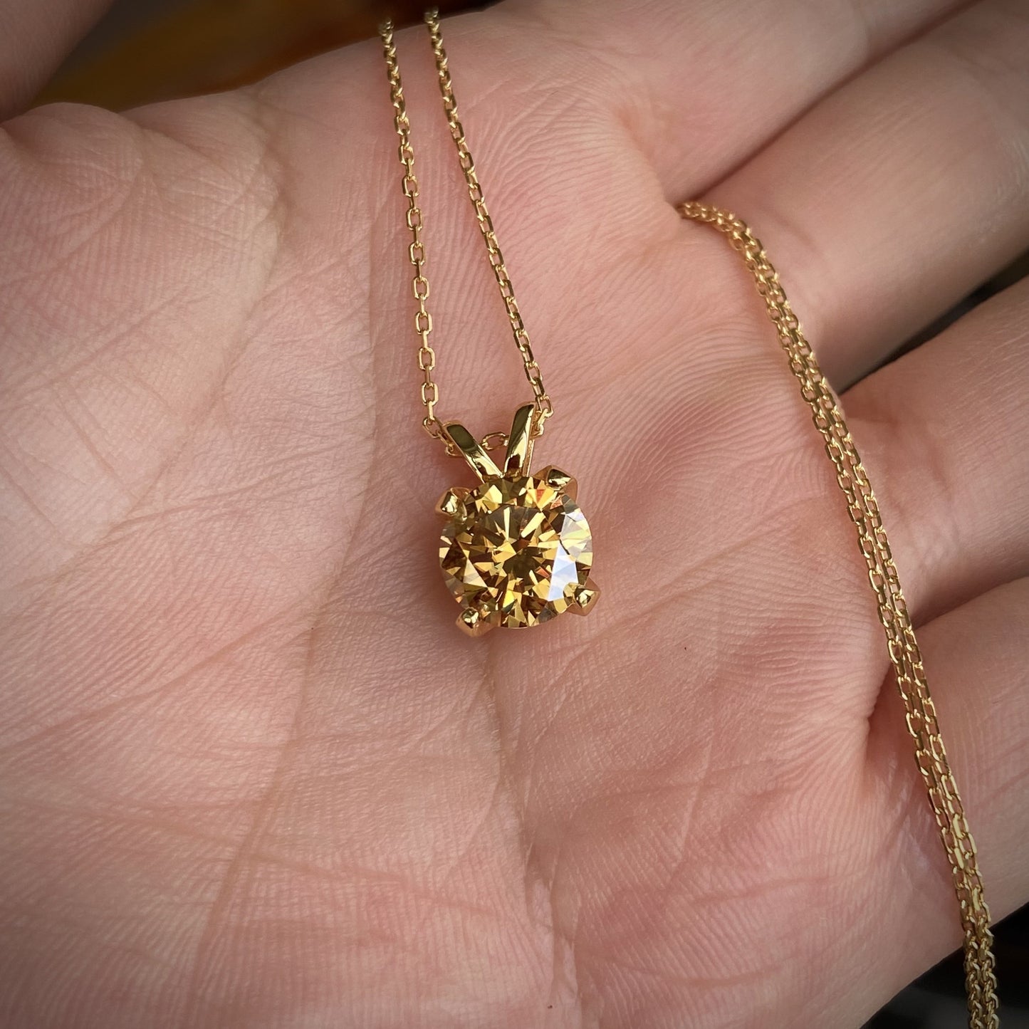 Elegant Moissanite S925 Sterling Silvery Pendant Necklace - Sparkling Round Cut, Yellow-Golden Hue, Perfect for Weddings, Daily Wear & Special Occasions, Ideal Gift for Mother'S Day & Easter
