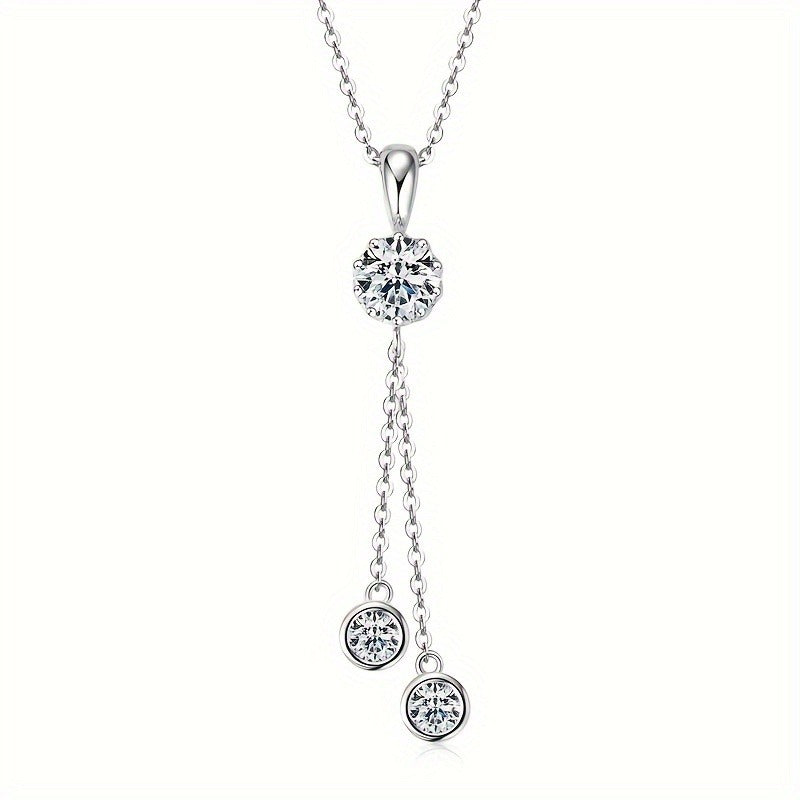 S925 Silver Sparkling 1-carat Moissanite Fashionable Y-shaped Pendant Necklace, Elegant, Fashionable And Luxurious, Suitable For Friends, Mothers, The Perfect Gift For Festivals (Moissanite: 6.5mm*1pc, Silvery Weight Approximately 5.8g)