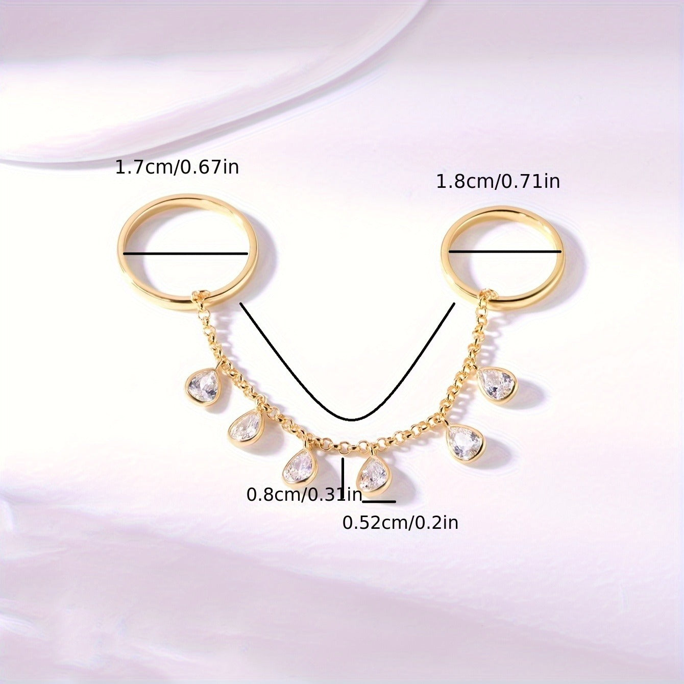 1pc of Fashionable Copper Inlaid Zirconia Stone Finger Ring Horizontal Tassel Chain Women'S Jewelry Wedding Banquet Accessories Wedding Season Gift