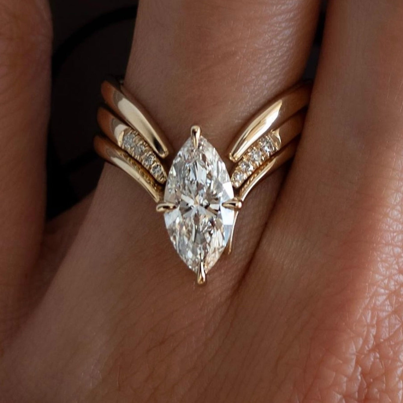 [S925 Moissanite Ring] 3pcs LIN NA S925 Simple Ins Style 6*12mm 2CT Marquise Shaped Moissanite Ring Personality and Fashion