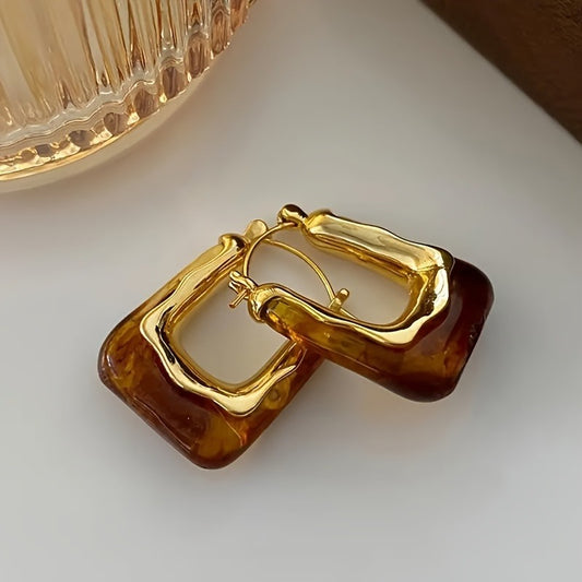 [Retro Resin Earrings] 2 Pairs Elegant U-shaped Ring Earrings - Retro Style Resin Exquisite Buckle Design - Halloween Christmas Gift