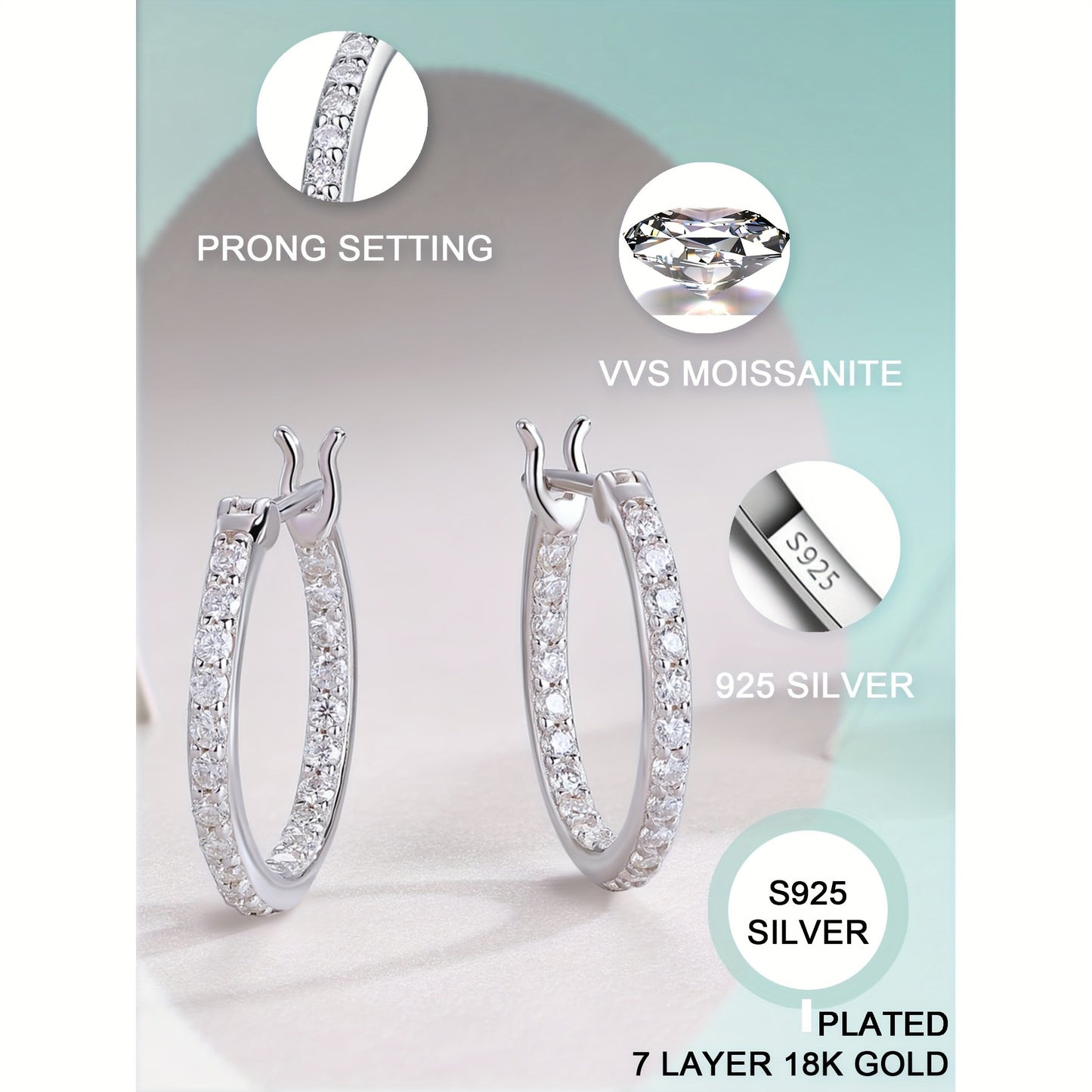Moissanite Hoop Earrings Gifts for Women 925 Sterling Silver with White Golden Hypoallergenic Lab Created Moissanite Dangle Earrings