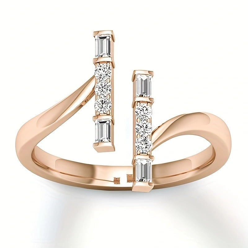 14K Gold-plated Carved Open Ring, White Synthetic Zirconia Inlaid Copper Finger Ring, Bohemian Retro Fashion, Elegant and Unique Style, Matching Your Phone with Daily Clothing, Party Rings, Jewelry