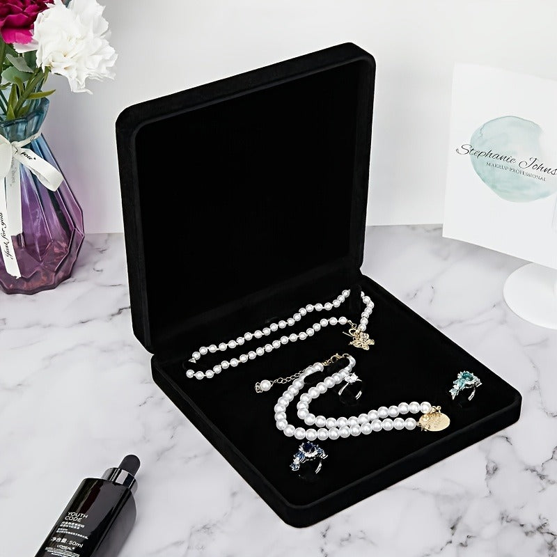 1pc Velvet Jewelry Set Box Size 7.48*7.48*1.57in (19*19*4cm) Necklace Ring Earrings Bracelet Set Jewelry Storage Box Suitable for Anniversary Wedding Birthday Gift Decoration Box Jewelry Packaging Storage Display Small Business Supplies Art