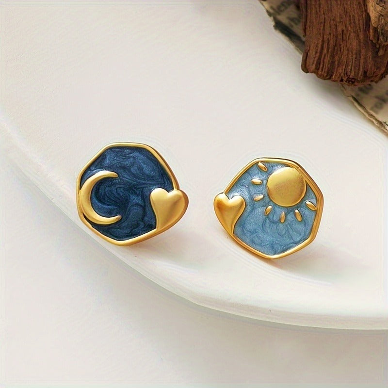Unique Irregular Asymmetric Round Design Stud Earrings Zinc Alloy 18K Golden Plated Jewelry Personality Female Earrings
