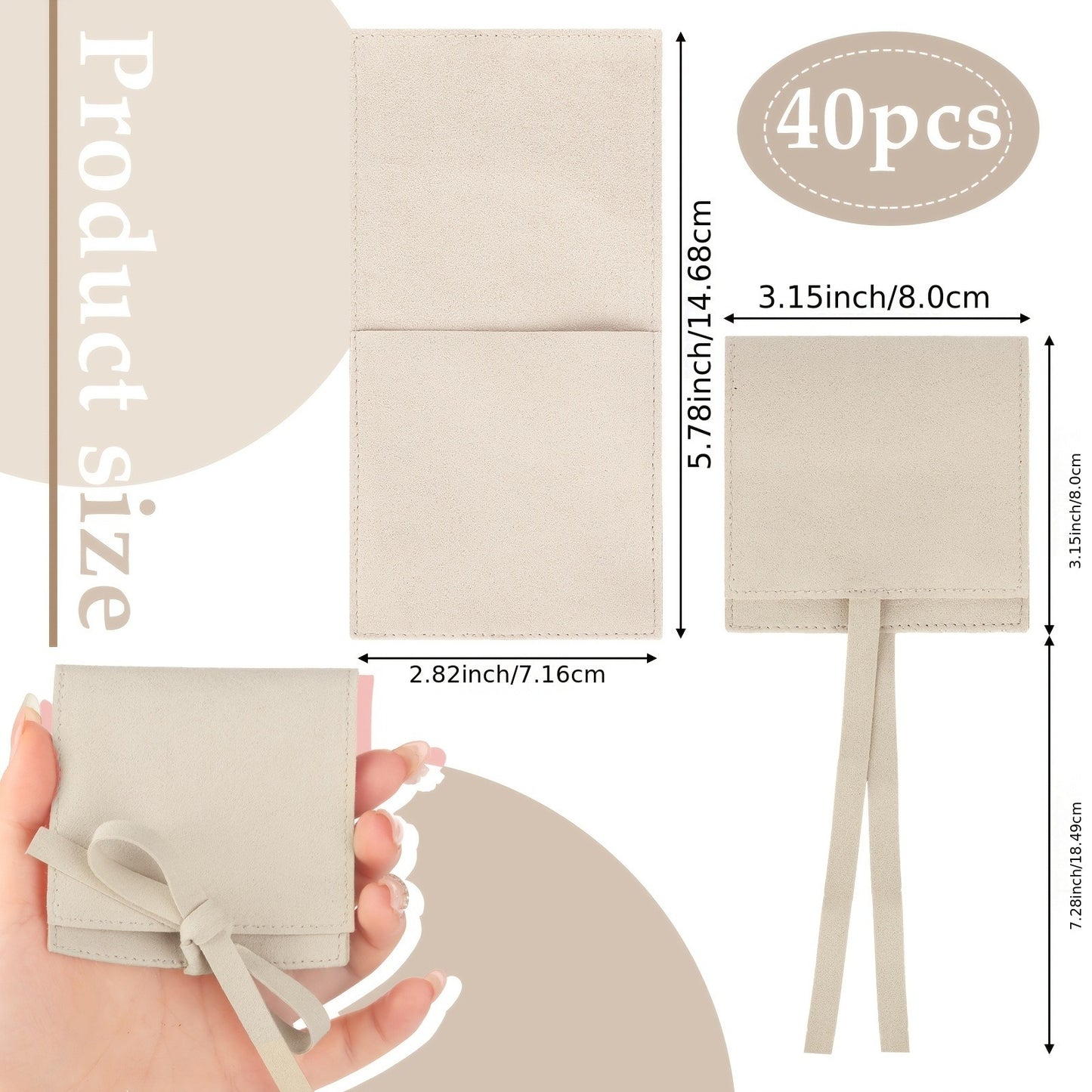 40-Pack Microfiber Jewelry Gift Pouches - Soft, Envelope Style, 8x8cm, with Bow Ties and Dividers for Bracelets, Necklaces, No Power Needed Storage