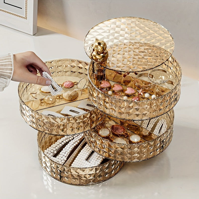 One Rotatable Jewelry Box, Multi-Layered Jewelry Storage Display Case for Hair Accessories, Earrings, Rings, Bracelets, Necklaces Multifunctional Organizer | Bohemian Style Vanity Essentials | Lockable Storage Cabinet, Jewelry Organizer, Jewelry Box