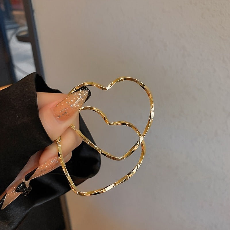 [Elegant Heart Hoop Earrings] 2 Pairs Heart Shaped Hoop Earrings - Elegant Simple Style Fashionable Everyday Casual Gifts for Women