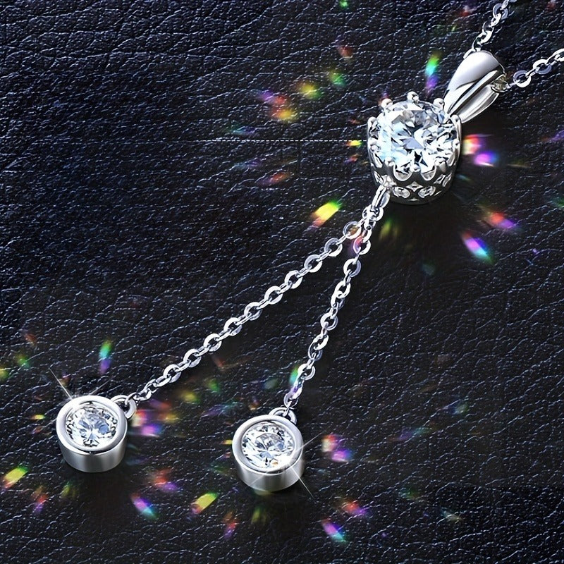 S925 Silver Sparkling 1-carat Moissanite Fashionable Y-shaped Pendant Necklace, Elegant, Fashionable And Luxurious, Suitable For Friends, Mothers, The Perfect Gift For Festivals (Moissanite: 6.5mm*1pc, Silvery Weight Approximately 5.8g)