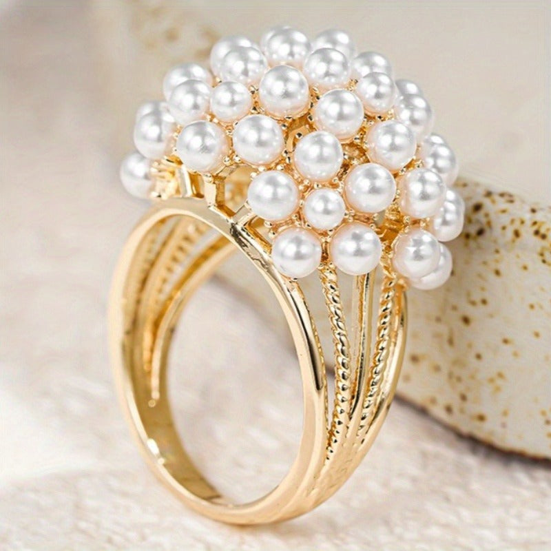 [Pearl Rings] Fashion Elegant Dense Inlaid Imitation Pearl Creative Rings for Women Men Vacation Daily Party Jewelry Summer Style Accessories