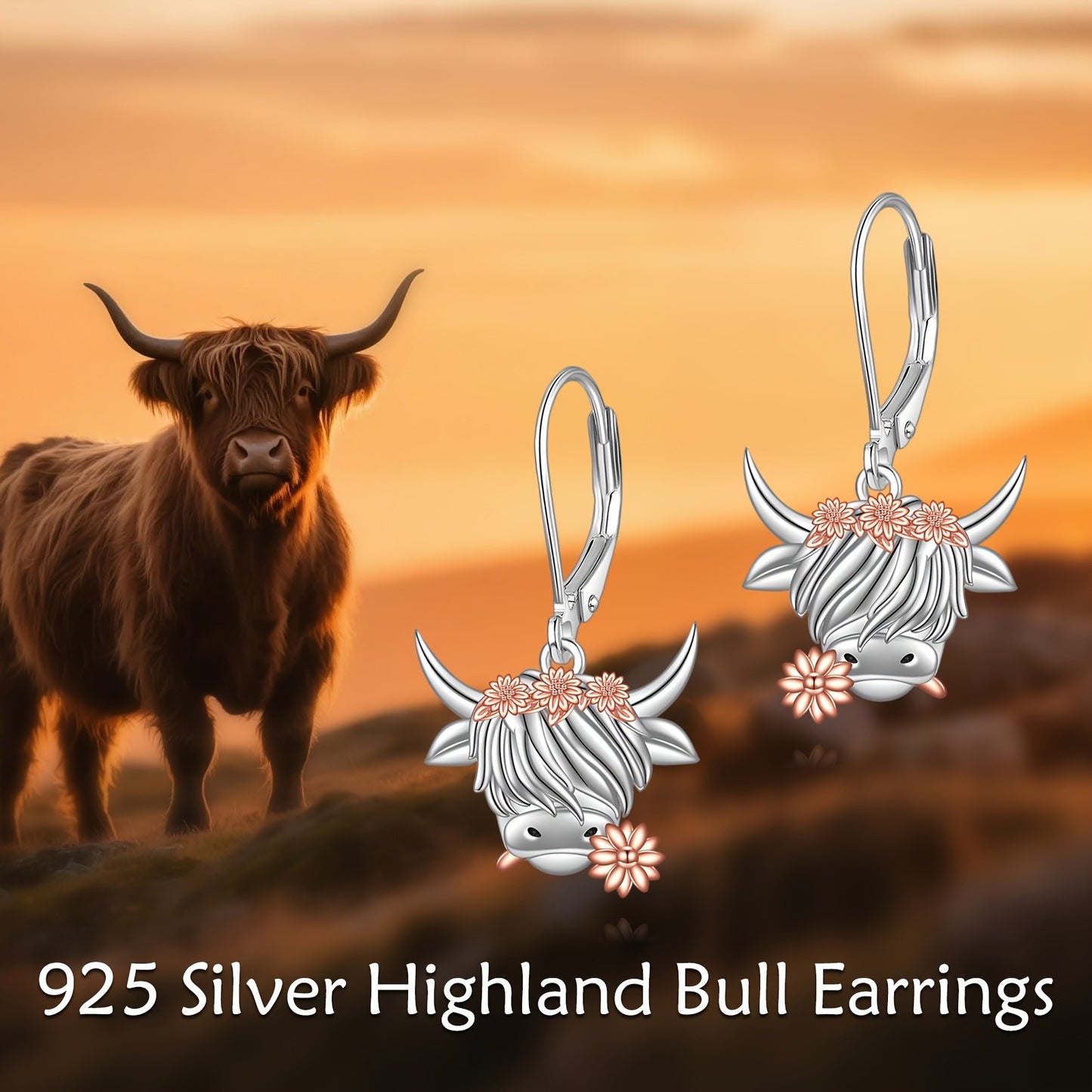 Highland Cow Earrings Sterling Silvery Highland Cow Leverback Dangle Earrings Scottish Jewelry for Women s Jewellery Gifts
