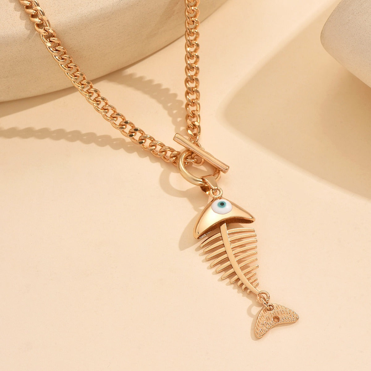 Fashion Hip Hop Fish Bone Pendant Necklace for Xiang Jewelry, Niche And Personalized Outfit, Collarbone Chain