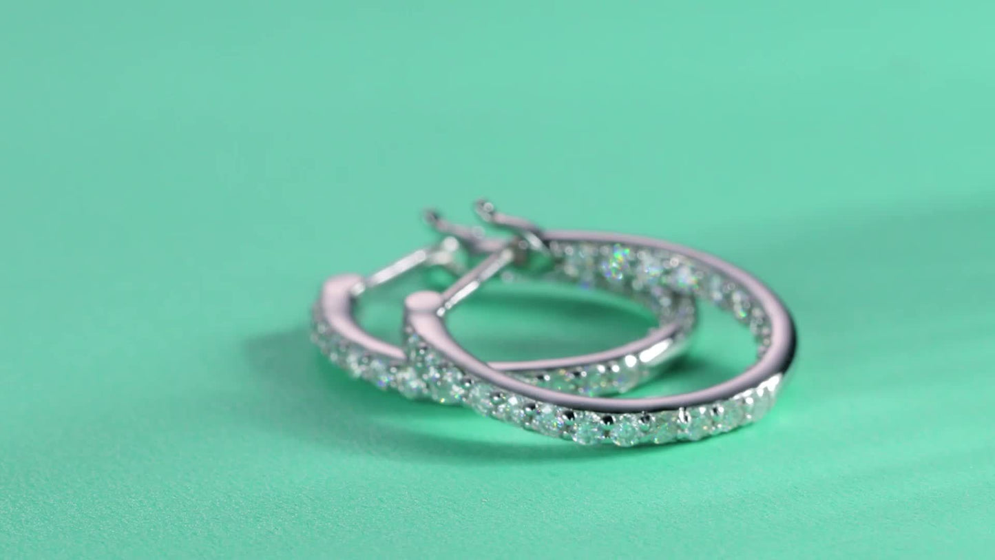 Moissanite Hoop Earrings Gifts for Women 925 Sterling Silver with White Golden Hypoallergenic Lab Created Moissanite Dangle Earrings