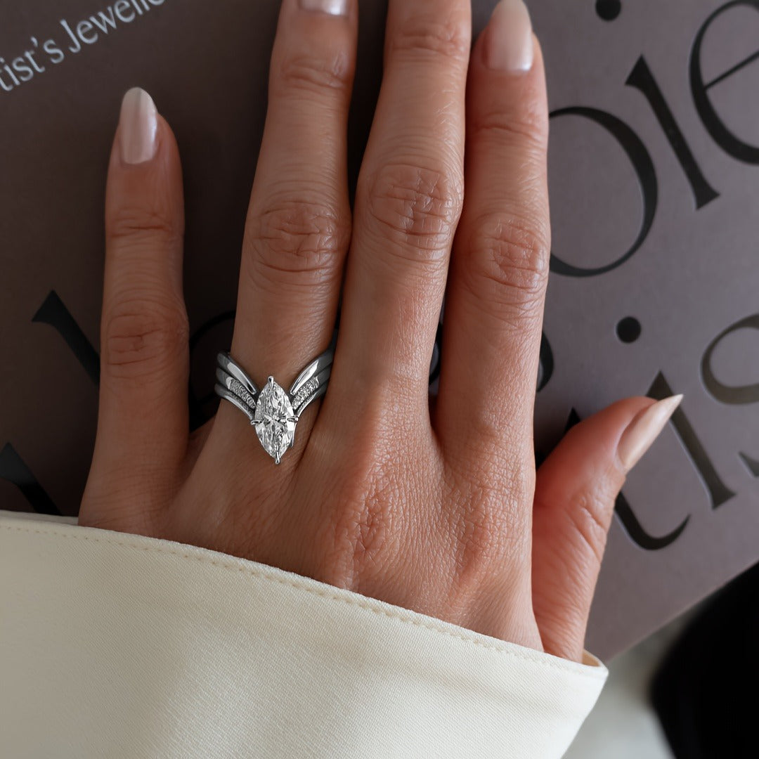 [S925 Moissanite Ring] 3pcs LIN NA S925 Simple Ins Style 6*12mm 2CT Marquise Shaped Moissanite Ring Personality and Fashion